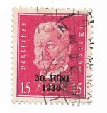 Germania - Paul von Hindenburg - Supratipar "30 Juni 1930", 1930 - 15 Pfg, obliterat