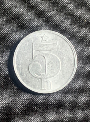 Moneda Cehoslovacia 5 haleri 1977 foto