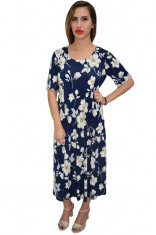 Rochie eleganta, in nuanta de bleumarin, cu imprimeu floral foto