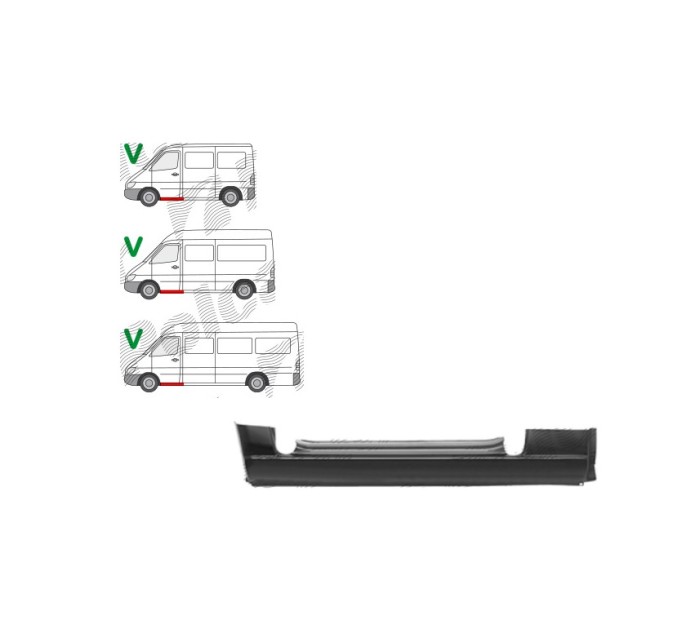 Prag fata MERCEDES SPRINTER 01.1995-2006, VW LT II 05.1996-12.2005, partea stanga, metal galvanizat,