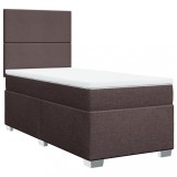 Cumpara ieftin Pat box spring cu saltea, maro inchis, 90x200 cm, textil