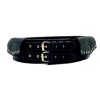 Chimir traditional din piele naturala, 2 catarame negru, 74x10 cm