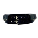 Chimir traditional din piele naturala, 2 catarame negru, 74x10 cm