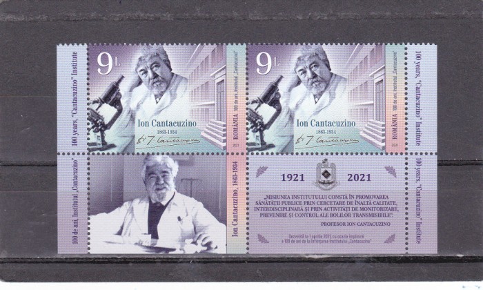 ROMANIA 2021 - 100 DE ANI, INSTITUTUL &quot;CANTACUZINO&quot;, VINIETA , MNH - LP 2344