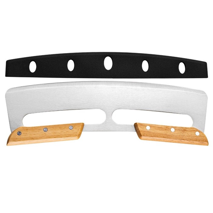 Taietor feliator de pizza, flippy, din otel inoxidabil, cu capac, maner din doua bucatie, din lemn, antialunecare, lama neteda si ascutita, 34x10 cm,