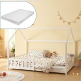 Hausbett Hesel mit Matratze und Rausfallschutz 140x200cm Wei&szlig; [en.casa]