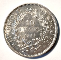 FRANTA 10 FRANCI FRANCS 1965 ARGINT XF