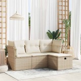 vidaXL Set canapele de grădină, 4 piese, cu perne, bej, poliratan