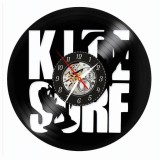 Ceas de perete din disc vinil, Tematică Kite-Surf / Kitesurfing, Design Sporturi Nautice cu Zmeu și Valuri, Negru, 30 cm
