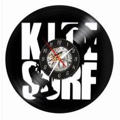 Ceas de perete din disc vinil, Tematică Kite-Surf / Kitesurfing, Design Sporturi Nautice cu Zmeu și Valuri, Negru, 30 cm