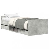 Cadru de pat cu tablie la cap/picioare, gri beton, 90x190 cm