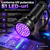 Lanterna UV puternica verificator bancnote 51 LED-uri 380 nm
