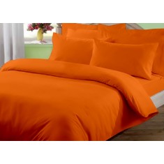 Lenjerie de pat pentru o persoana cu husa elastic pat si fata perna dreptunghiulara, June, bumbac ranforce, gramaj tesatura 120 g/mp, Portocaliu
