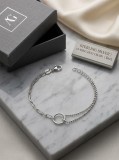 Cumpara ieftin Bratara Asimetrica din Argint 925 , Model Lant Dublu cu Inel Central (O-Ring Duo Chain), Lungime Ajustabila 17+3 cm (2,4g)