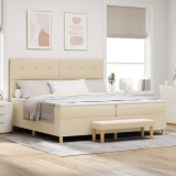 vidaXL Pat cu arcuri cu saltea cu headboard Crem 200 x 200 cm țesătură 3344329