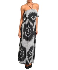 Rochie Maxi, Fara Maneci, Negru - Gri foto
