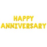 Set baloane din folie metalizata, flippy, model happy anniversary, litere de 40 cm, baloane party, ambalaj individual, pai inclus, umflare cu aer sau