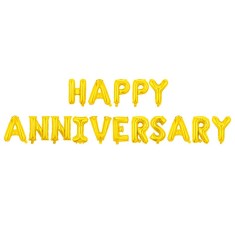 Set baloane din folie metalizata, flippy, model happy anniversary, litere de 40 cm, baloane party, ambalaj individual, pai inclus, umflare cu aer sau