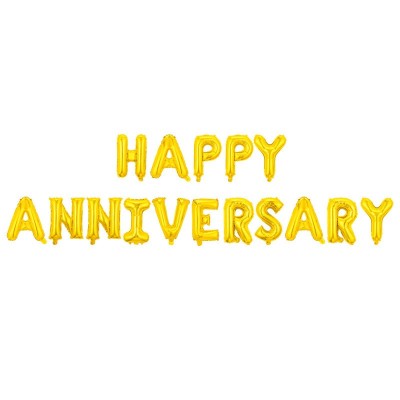 Set baloane din folie metalizata, flippy, model happy anniversary, litere de 40 cm, baloane party, ambalaj individual, pai inclus, umflare cu aer sau foto