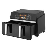 Cumpara ieftin Friteuza cu Aer Cald iHunt Bro Dual Air Fryer, 10L, 2200W, Dual Zone, Ecran Touch LED, Temperatura Reglabila 80-200 C, Timer, Mentinere la Cald