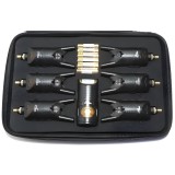 Set 6 Avertizoare Pescuit FL cu Statie JY-71-6, Sensibilitate/Ton/Volum Reglabil, Semnal 200m, LED, Jack Swingere, Baterii AAA