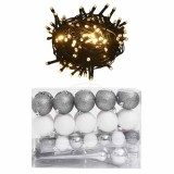 vidaXL Set globuri Crăciun cu v&acirc;rf &amp; 150 LED-uri 61 piese alb &amp; gri