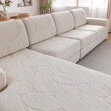 Husă elastică universală pentru spătarul canapelei, antiderapantă, lavabilă, model frunze, culoare fildeș &ndash; spătar fildeș