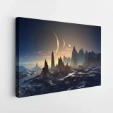 Tablou peisaj galaxii fantezie albastru negru 1008 Tablou canvas pe panza CU RAMA 80x120 cm