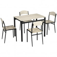 Masa pentru sufragerie/bucatarie + 4 scaune, MDF, otel, maro si negru, 100x63x76.6 cm