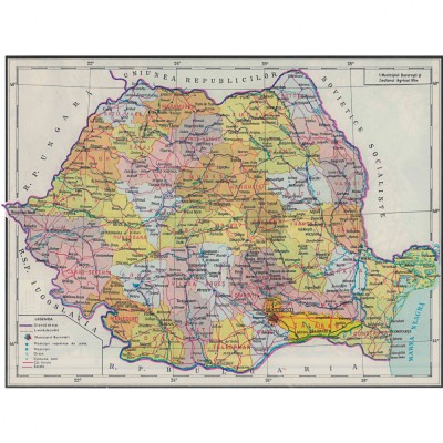 Harta administrativa Romania, 1983, reproducere foto