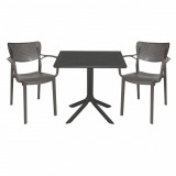 Set mobilier de gradina 3 piese Groovy-Frontline, Pakoworld, masa cu 2 scaune, 80x80x74.5 cm, polipropilena, gri inchis