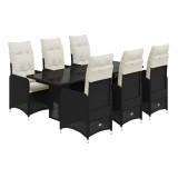 Cumpara ieftin Set bistro de gradina, 7 piese, cu perne, negru, poliratan