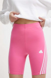 Adidas pantaloni scurti femei, culoarea roz, cu imprimeu, high waist, IS3630