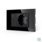 Cumpara ieftin Intrerupator cap scara cu priza si rama din sticla Luxion, negru, 3M