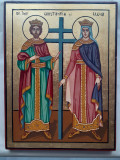 Icoana pictata lemn, foita aur, Sf. Imp. Constantin si Elena