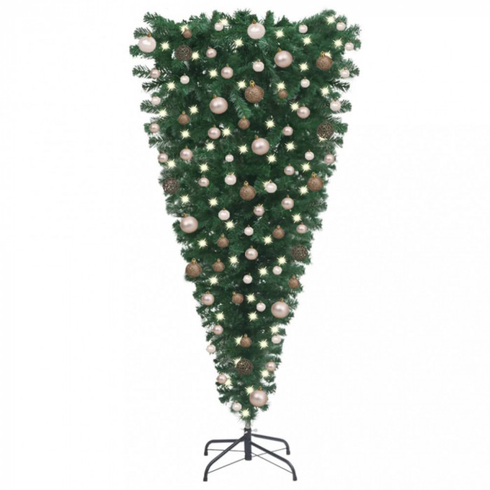 Set pom Crăciun artificial inversat LED-uri&amp;globuri, 240 cm