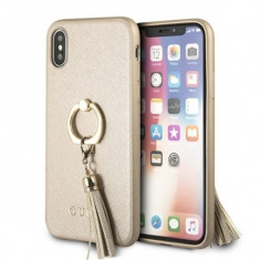 Husa Guess GUHCPXRSSABE iPhone X Beige Saffiano cu ring stand foto