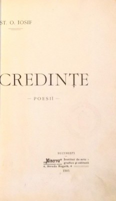 CREDINTE, POESII de ST. O. IOSIF, EDITIA I , 1905 foto