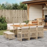 Set mobilier de grădină cu perne, 11 piese, bej, poliratan