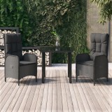 vidaXL Set mobilier de grădină cu perne, 3 piese, negru, poliratan 3185187
