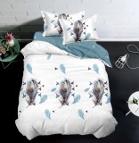 Cumpara ieftin Lenjerie De Pat Fulga Xf034, Bumbac, 4 Piese, Fara Elastic, Albastru, Imprimeu