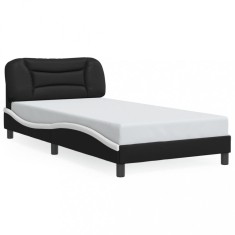 vidaXL Cadru de pat cu tăblie negru și alb 100x200cm piele artificială