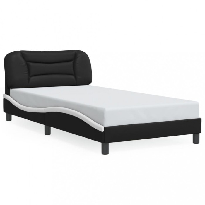 vidaXL Cadru de pat cu tăblie negru și alb 100x200cm piele artificială