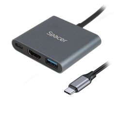 DOCKING Station Spacer universal 3 in 1, conectare Type-C USB 3.1, USB 3.0 x 1, porturi video HDMI x 1, 4K (30Hz), PD 87W, aluminiu, Gri, 45507058 &quot;SP