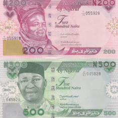 Bancnota Nigeria 200 si 500 Naira 2023 - PNew UNC ( set x2 )