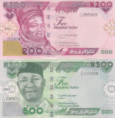 Bancnota Nigeria 200 si 500 Naira 2023 - PNew UNC ( set x2 ) foto