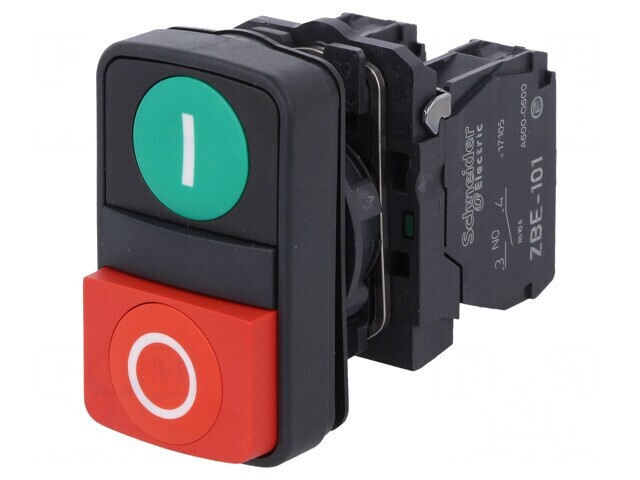 Comutator Dublu 22mm Roșu/Verde 1 NC 1 NO