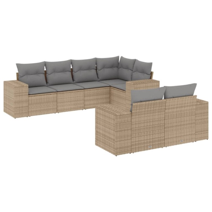 Set canapele de gradina, 7 piese, cu perne, bej, poliratan