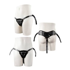 Harness Strap-on cu două inele - Negru, piele artificială