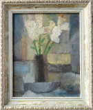 Gheorghe ŞARU (1920-2003)-Vas cu flori, pictură &icirc;n ulei, Suprarealism